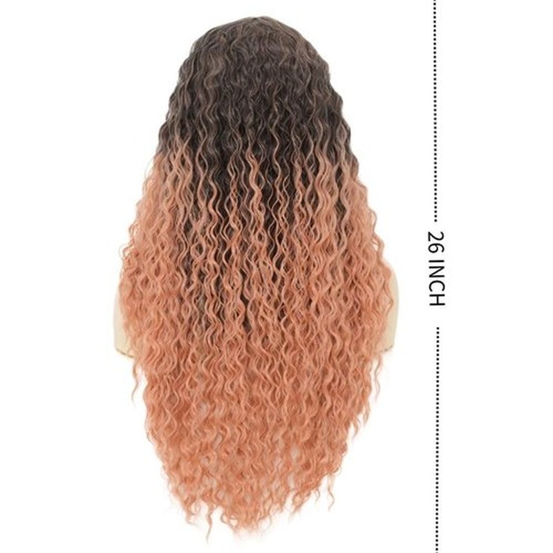 Tseses Ombre Pink Long Curly Wigs for Black Women Natural Fluffy Afro Synthetic Fibre Wig Cosplay Halloween Hair Wigs(Brown and Pink)
