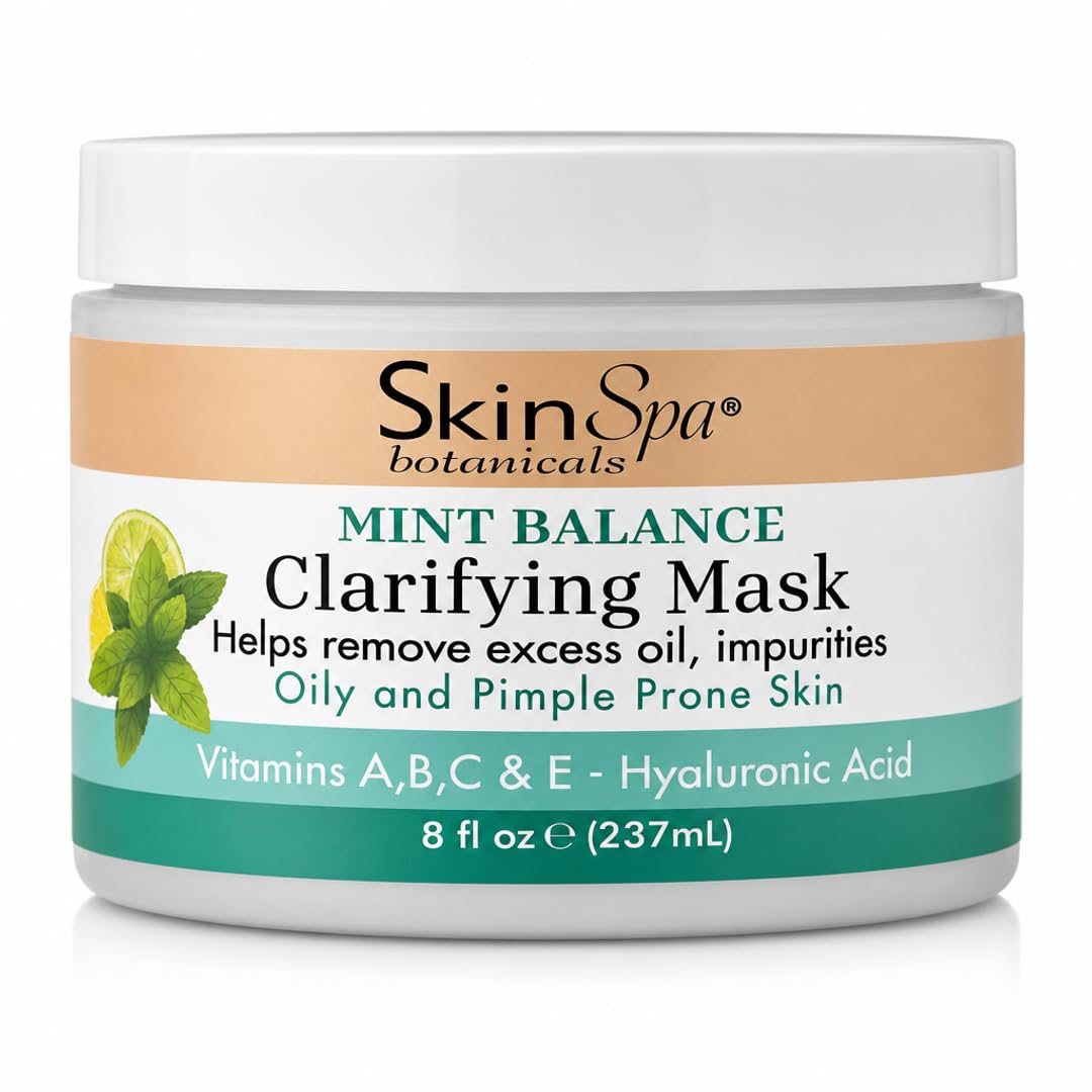 SkinSpa Face Mask - Acne Control Mint Julep Masque with Hyaluronic Acid, Vitamin B & E - Lock In Moisture, Cleanse & Refresh Oily, Pimple-Prone Skin - 8 oz