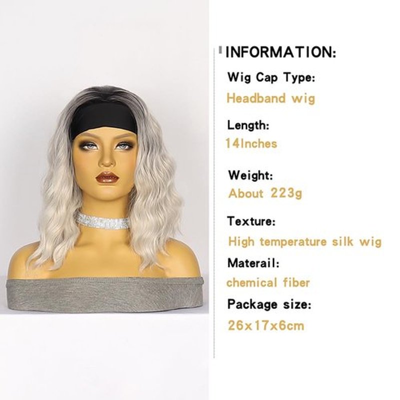 Short Wavy Bob Headband Wig Gray Headband Wigs for Black Women Natural Hairline Bob Wig Glueless Shoulder Length Synthetic Wig (Gray)