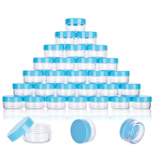 5 Gram Sample Containers with Lids, 50 Count 5ML Sample Jars, Empty Cosmetic Containers with Lids, Small Makeup Travel Containers for Glitter, Lotion, Cream, Beads, with Labels, Mini Spatulas