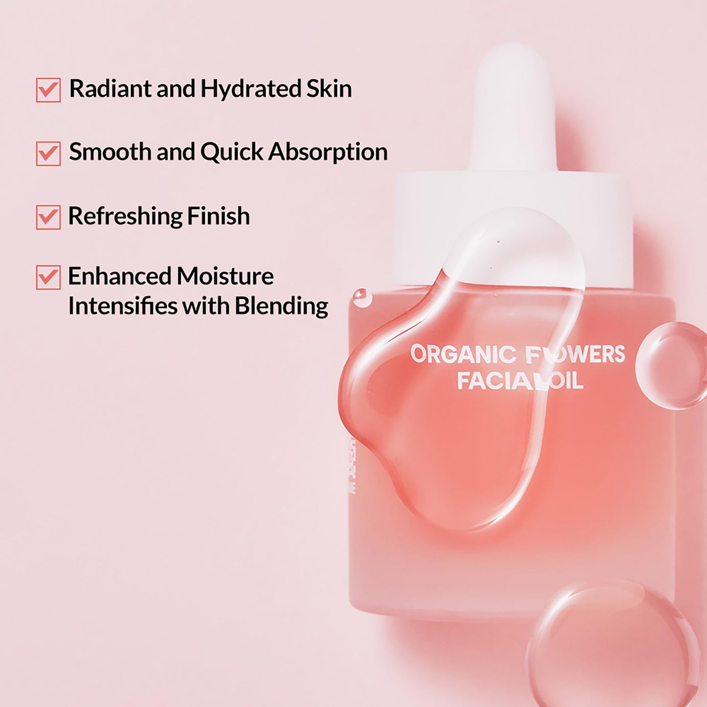 Whamisa Organic Flowers Facial Oil Deep Rich, Hydrating Watery Formula with Fermented Ingredients, Nourishing, Glowing Hydration, Korean Skin Care (32ml)