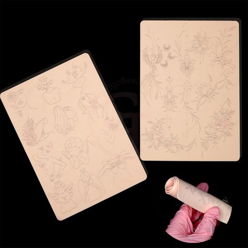 5pcs Premium Silicone Tattoo Training Pad Double Side Pre-Printed Pink Tiny Tattoo Practice Skin for Body Art Tattoo Training (5pcs)