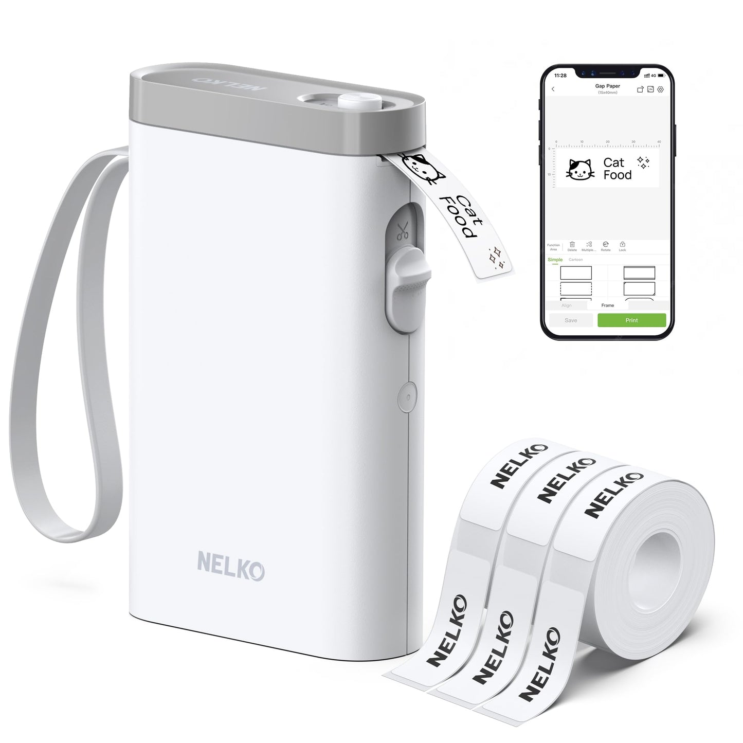 Nelko Label Maker Machine with Tape, P21 Bluetooth Label Printer with 3 Tapes, Wireless Mini Label Makers with Multiple Templates Icon Font Custom for School Office Home, White