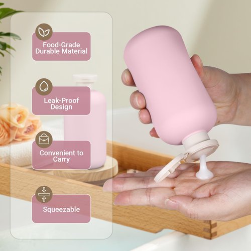 UMETASS Travel Shampoo Bottle, Empty Plastic Squeeze Bottles 10oz with Flip Cap, Lotion Container for Toiletries (3PACK PINK)