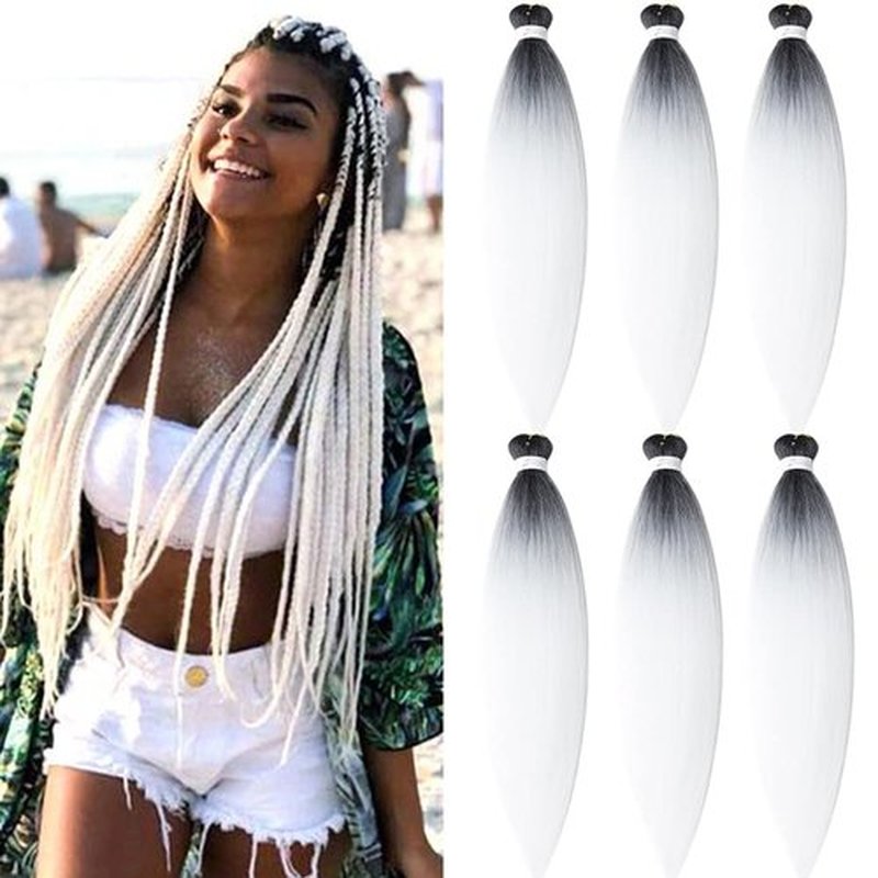 Pre Stretched Braiding Hair Extensions 26 Inch 6 Packs Braid Hair Prestretched Crochet Braids Hair Hot Water Setting High Temperature Synthetic Fiber Premium Yaki Texture(26inch,Black-White)