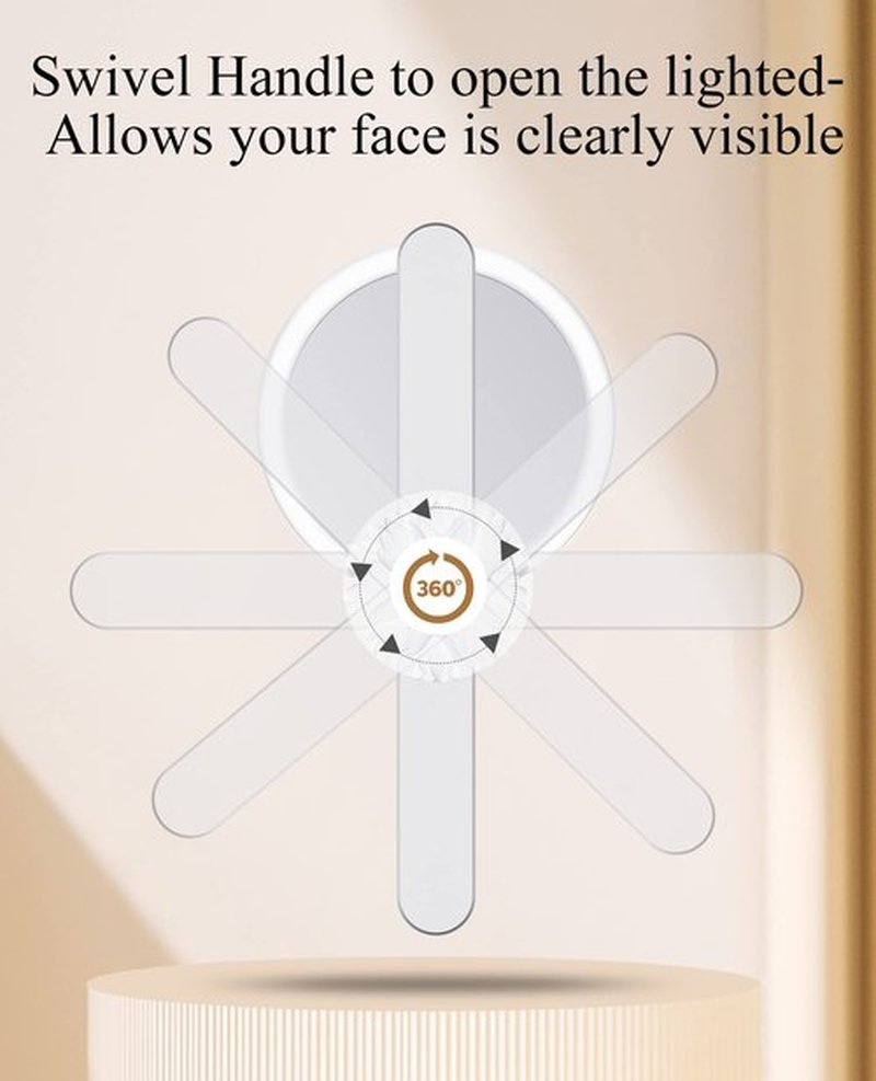 FASCINATE Handheld Mirror with Lights, 1X 10X Double Sided Magnifying Mirror with Swivel Handle, Perfect for Travel, Compact, Pocket, Purse, Folding, with USB Charging