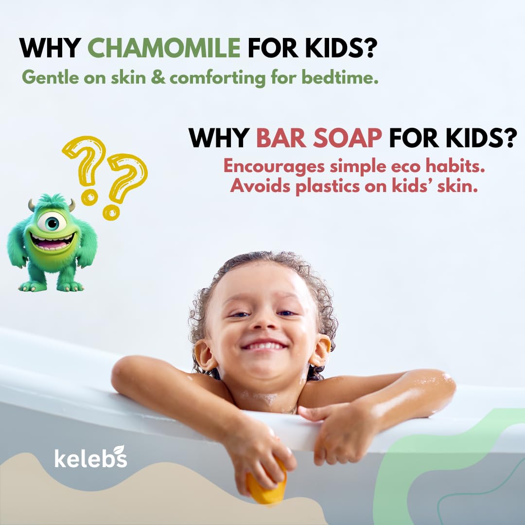 KELEBS Hypoallergenic Kids Soap Bar 2-Pack | Organic & Gentle Chamomile Body Wash for Children | Natural Ingredients | Fun Bath Time