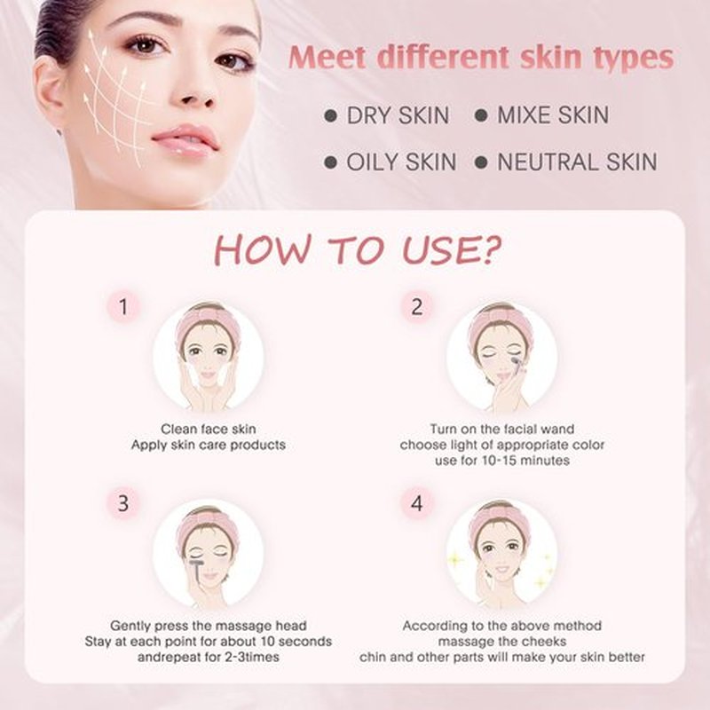 Fxtiaa Red-Light-Therapy-Wand, 7 Colors LED Facial Light Therapy Wand for Face and Neck Rejuvenation, Face Massager Eye Beauty Tool at Home