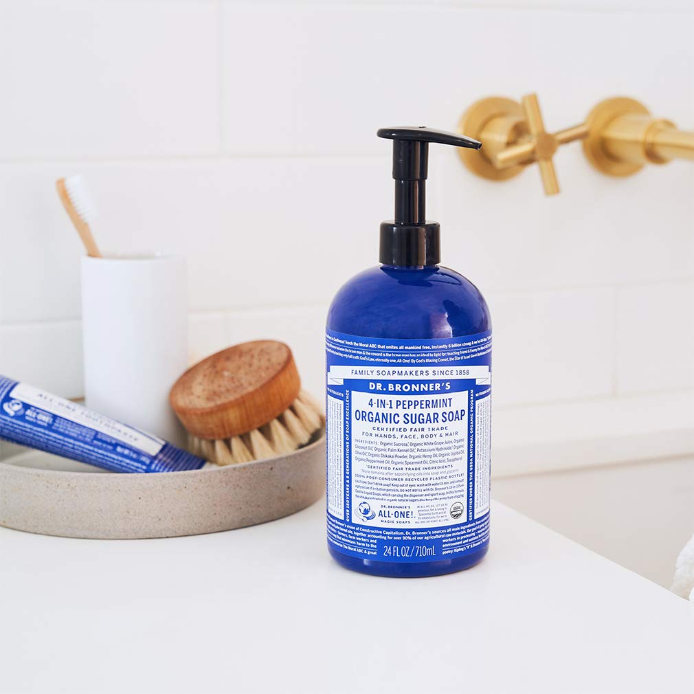 Dr. Bronner's Organic Sugar Soap (Baby Unscented, 24 Ounce) - Made with Regenerative Certified Organic Oils, Sugar & Shikakai Powder, 4-in-1 Use: Hands, Body, Face and Hair- Liquid Soap, Nourishes