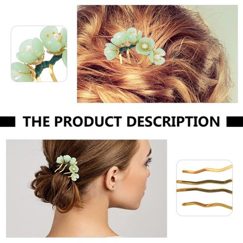 Beaupretty 6 Pieces Jade Flower Hair Pin Chinese Hair Stick Jade Hairpin Retro Chignon Pin Traditional Classical Flower Hair Chopstick Hair Styling Accessories for Women Girls (Green)