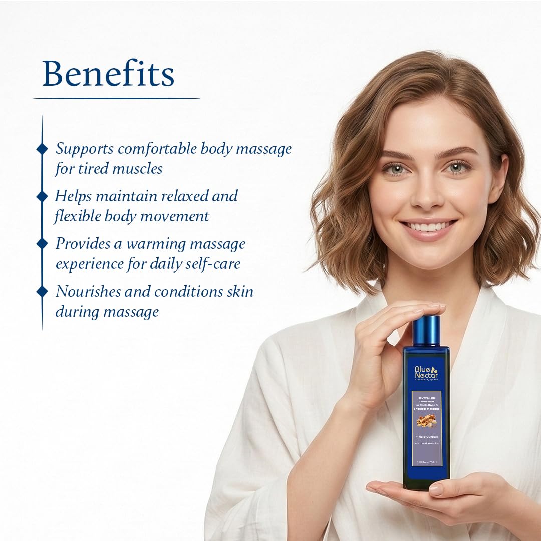 Blue Nectar Ayurvedic Back, Joint and Shoulder Pain Oil with Cinnamon, Clove Essential Oils (17 Herbs, 3.38 Fl oz)