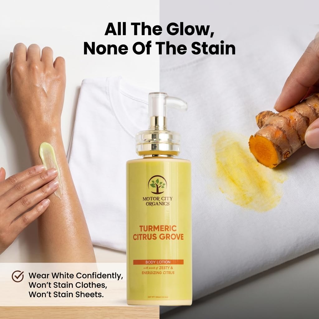Motor City Organics Turmeric Citrus Grove Body Lotion | Turmeric Root + Citrus Peel | 10.2 oz | Paraben-Free | All Skin Types