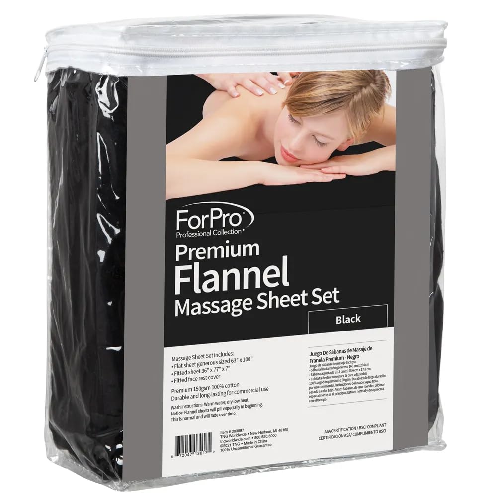 ForPro Premium Designer Flannel 3-Piece Massage Sheet Set for Massage Tables, Includes Massage Flat Sheet, Fitted Sheet and Fitted Face Rest Cover