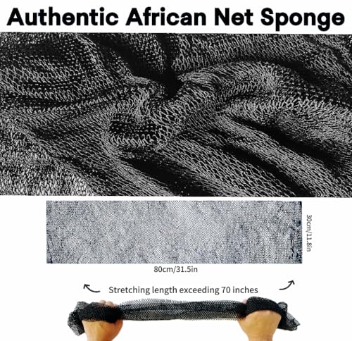 SPMKTBOZAI African Net Sponge Authentic, African Exfoliating Sponge Real African Net Black Owned, African Bath Sponge Back Scrubber, Body Exfoliator Shower Bath Accessories (Black)