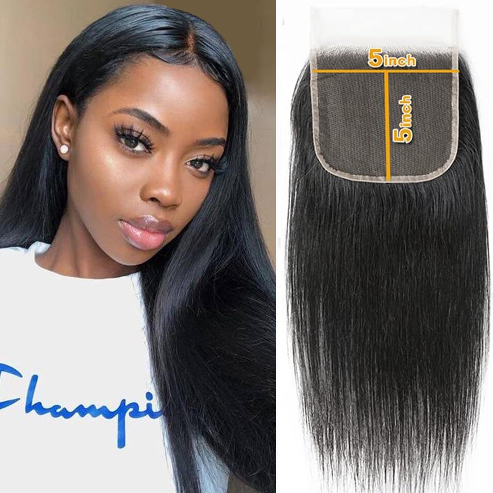QTHAIR 14A Grade 5x5 Transparent Color Lace Closure 130%-150% Density (16", 5x5 Straight Closure)