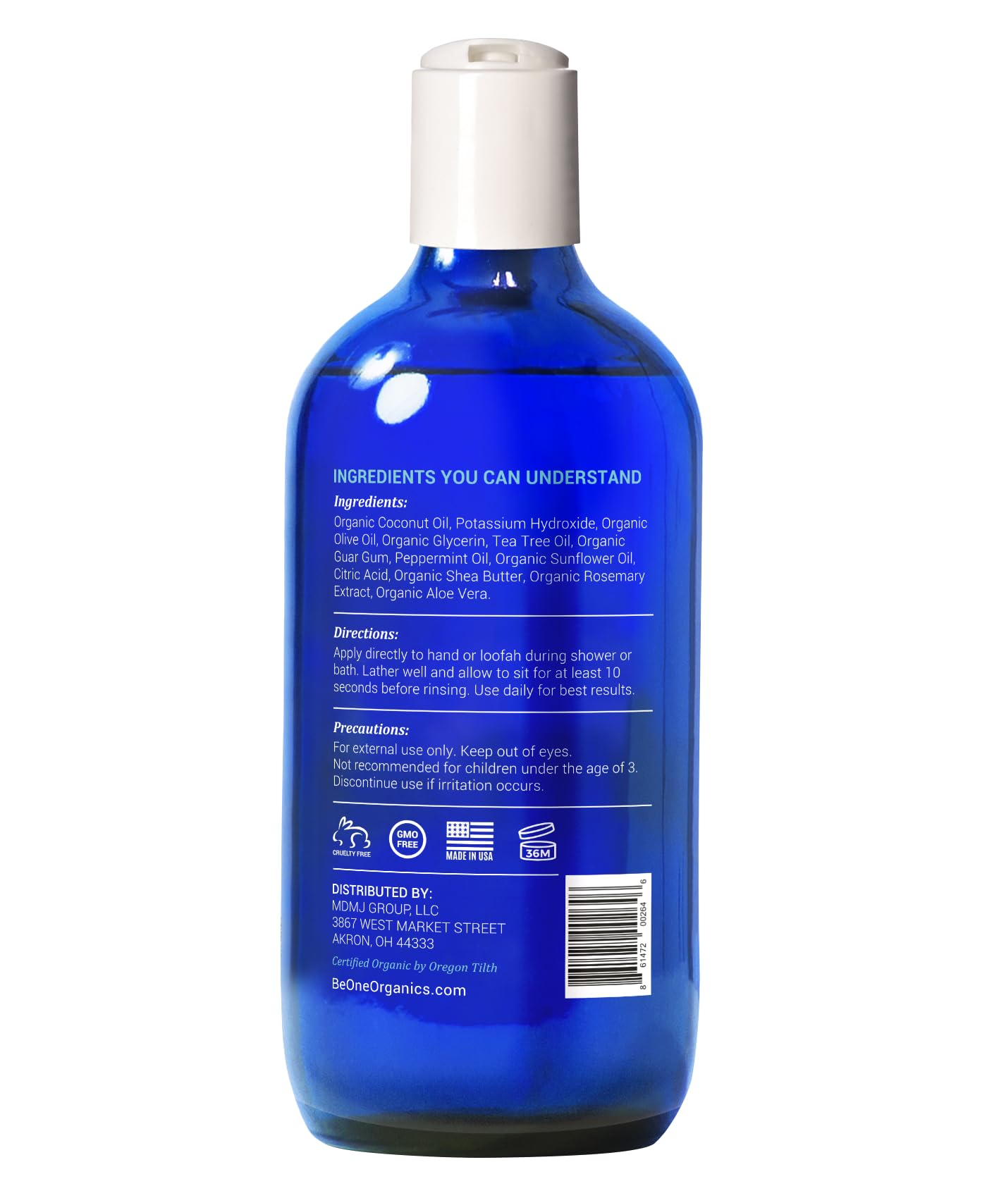 Certified Organic Tea Tree Body Wash by Be-One - Jock Itch - Athletes Foot - Ringworm - Acne - Eczema - Vegan - For Men & Women - Paraben & Sulfate Free - Sensitive - Natural - MADE IN USA