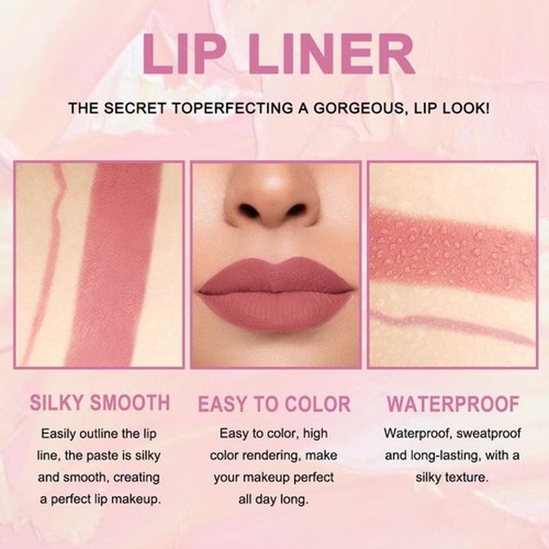 2 in 1 Antique Rose Matte Lip Liner & Lipstick Combination, DNM Metallic Dual Ended Lipstick, Lip Liner, Lip Gloss, 24 Hour all Day Long-Lasting Waterproof Lipliners Pen for Women Lip Makeup Gift 04#