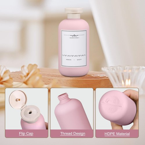 UMETASS Travel Shampoo Bottle, Empty Plastic Squeeze Bottles 10oz with Flip Cap, Lotion Container for Toiletries (3PACK PINK)
