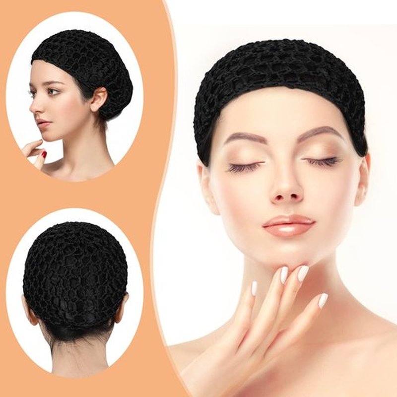 Etercycle 3 Pieces Mesh Crochet Hair Net Snoods for Women, Soft Rayon Knit Crochet Hairnet Hair Cover Accessory for Sleeping (Black, Black, Gray)