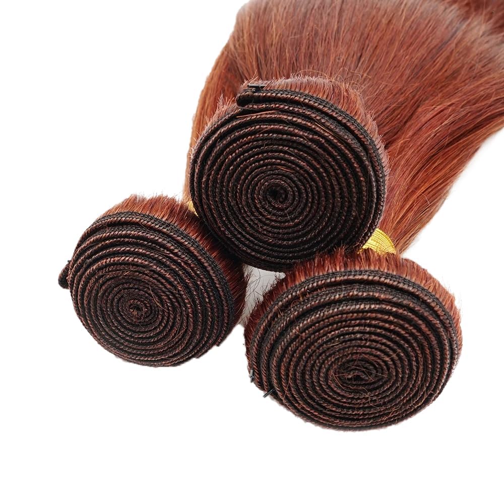 Color #33 Straight Bundles Human Hair Copper Red Human Hair Bundles 12 14 16 Inch 8A Peruvian Virgin Remy Hair 3 Bundles Reddish Brown Straight Bundles Hair Weave for Women