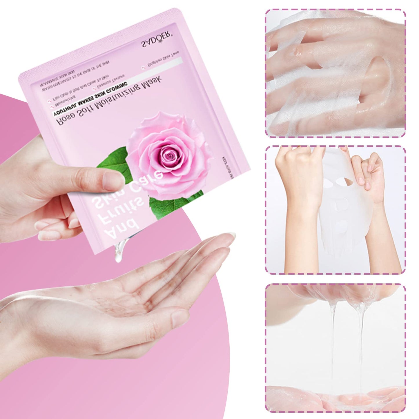 Jakuva 12PCS Deeply Moisturizing Facial Masks,Collagen Face Mask Facial Patches for Anti-Aging,Anti Wrinkle & Face Skincare,Firm Skin Softening Facial Pads,Rose Pink