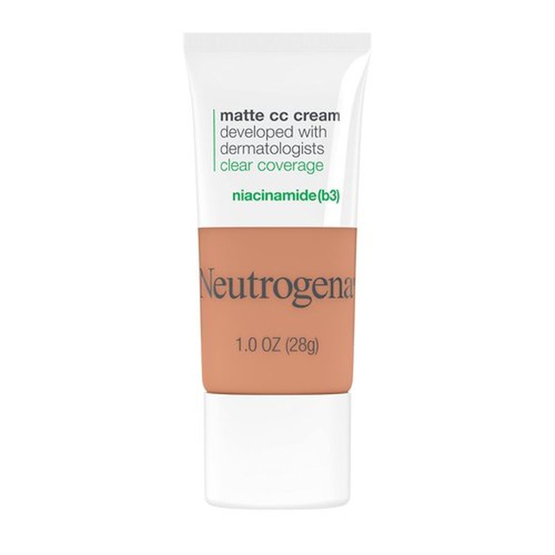 Neutrogena Clear Coverage Flawless Matte CC Cream, Full-Coverage Color Correcting Cream Face Makeup with Niacinamide (b3), Hypoallergenic, Oil Free & Fragrance Free, Cappuccino, 1 oz