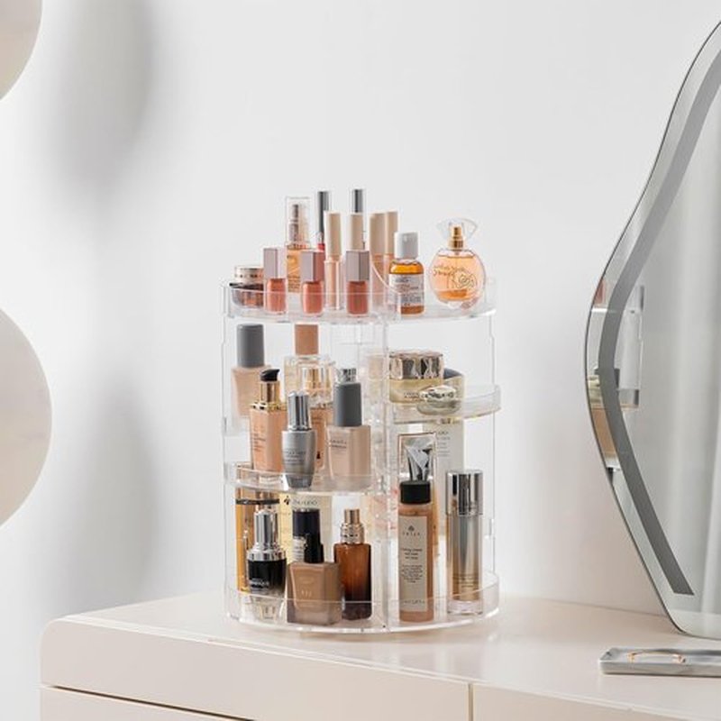 HBlife 360 Rotating Makeup Organizer Plus Size Adjustable Carousel Large Capacity Revolving Perfume Organizer Skincare Organizers Cosmetic Storage Spinning Holder for Vanity, Clear