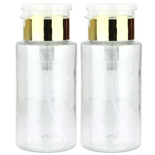 PANA 7oz. Push Down Liquid Pump Dispenser Clear Bottle with Flip Top Cap (Gold Lid, 2pcs)