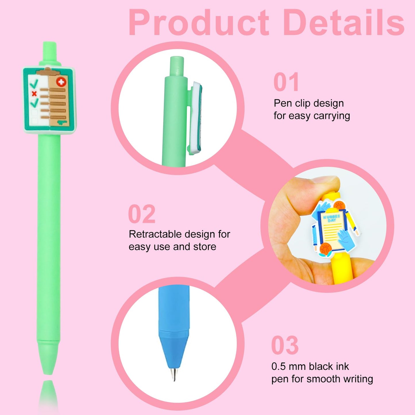 SYFDXD 20 Pcs Cute Nurse Pens, Funny Nursing Accessories Gel Pen Black Ink Set for Medical Assistant Student Essentials Nurse Week Gifts Appreciation Gift Work Aesthetic