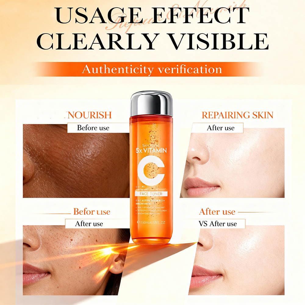 5X Vitamin C Toner, Hyaluronic Acid Facial, Suitable for Face, Arms, and Legs, Natural Ingredients, Powerfully Moisturizing, Face for Sensitive Skin (Face Vitamin C Toner for Women Anti Aging)