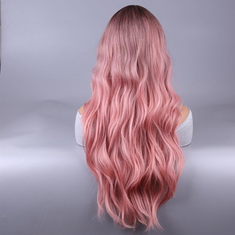MAGQOO Pink Wig for Women Ombre Pink Wig Long Curly Wavy Pink Wigs Dark Roots Two Tones Synthetic Heat Resistant