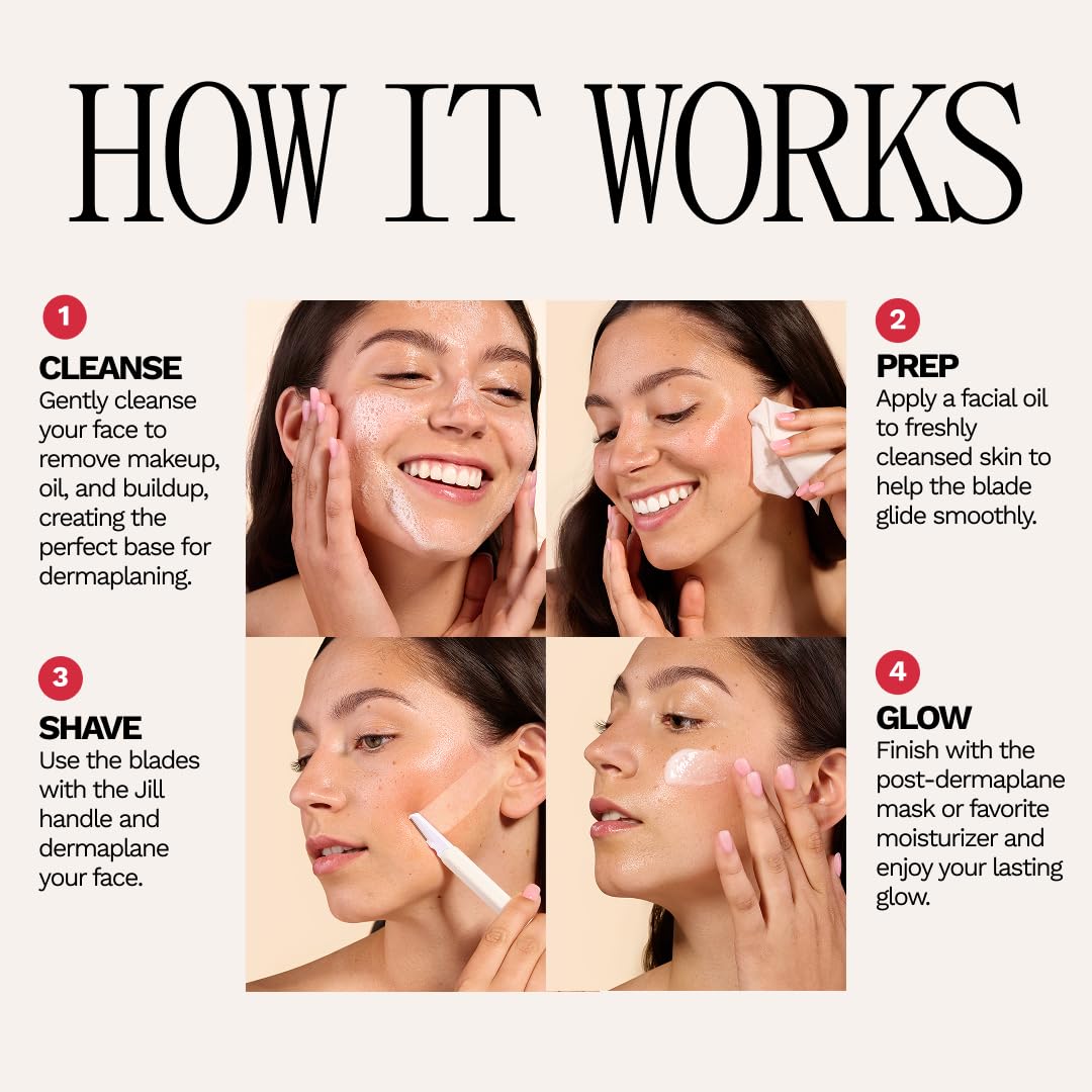 JILL Dermaplane Cleanser for Face 6 Pack Pre Shave Facial Cleanser for Dermaplaning Removes Makeup Oil and Buildup Non Stripping Fragrance Free Gentle Skin Prep Sachets