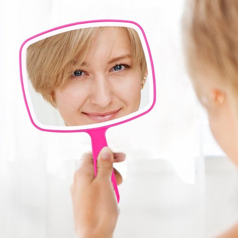 Nutair 2Pcs Hand Mirror, Handheld Vanity Mirror with Hanging Hole in Handle Pink 7.4" W x 10.4" L