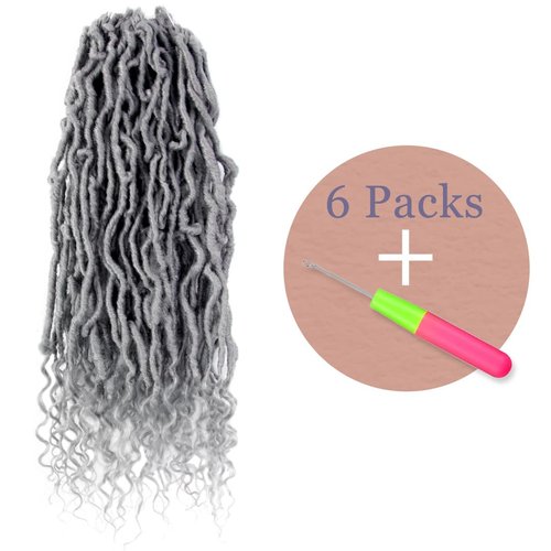 BOHOBABE Faux Locs Crochet Hair 18 Inch, Boho Soft Crochet Locs with Curly Ends, Long Grey Bohemian Goddess Locs Crochet Braids for Black Women (6 Packs, Gray)