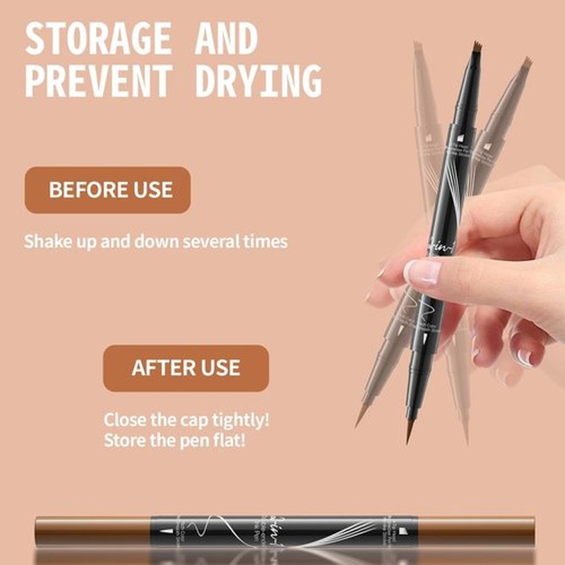 Eyebrow Pen, Microblading Eyebrow Pencil, 2-in-1 Natural Brow Eyebrow Pen with 4-Fork-Tip & Precise Brush-Tip Create Natural-Looking Brows, Stay on All Day, with Dual-ended Brow Brush, Black