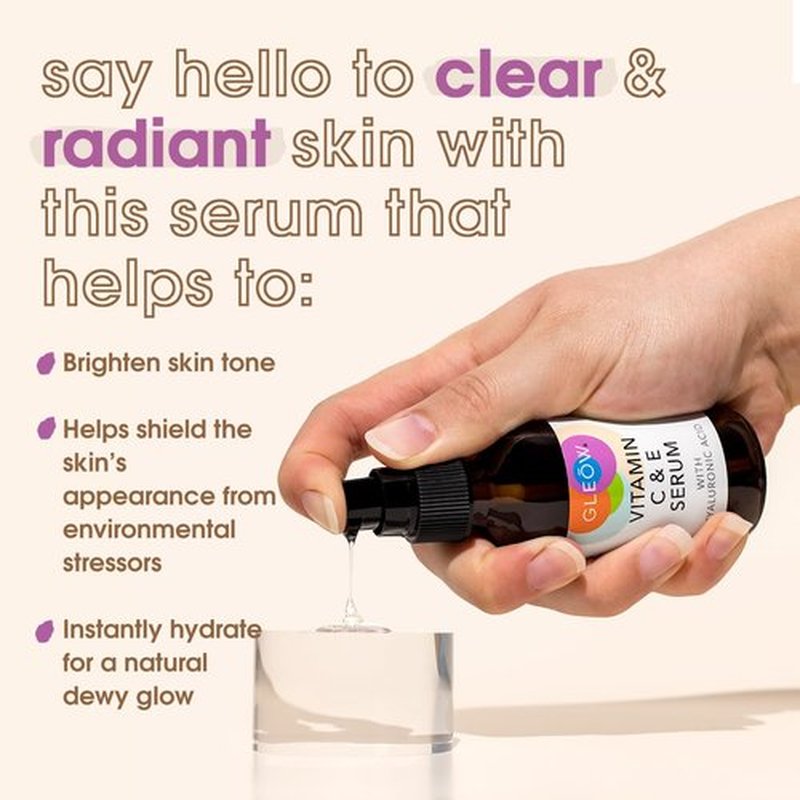 GLEOW Vitamin C Face Serum, Vitamin C Serum for Face with Hyaluronic Acid, Vitamin C for Face, Hydrating Serum for Face, Skin Brightening Serum 2oz