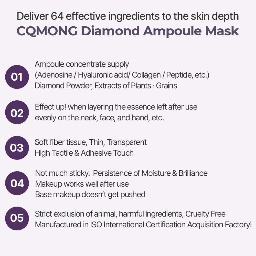 CQMONG Diamond Ampoule Sheet Mask (30g x 10pcs), Korean Face Facial Masks, Glossy & Elastic Skin, Hydrating, Soothing, Nourishing, Collagen & Hyaluronic Acid, Smooth Sheet