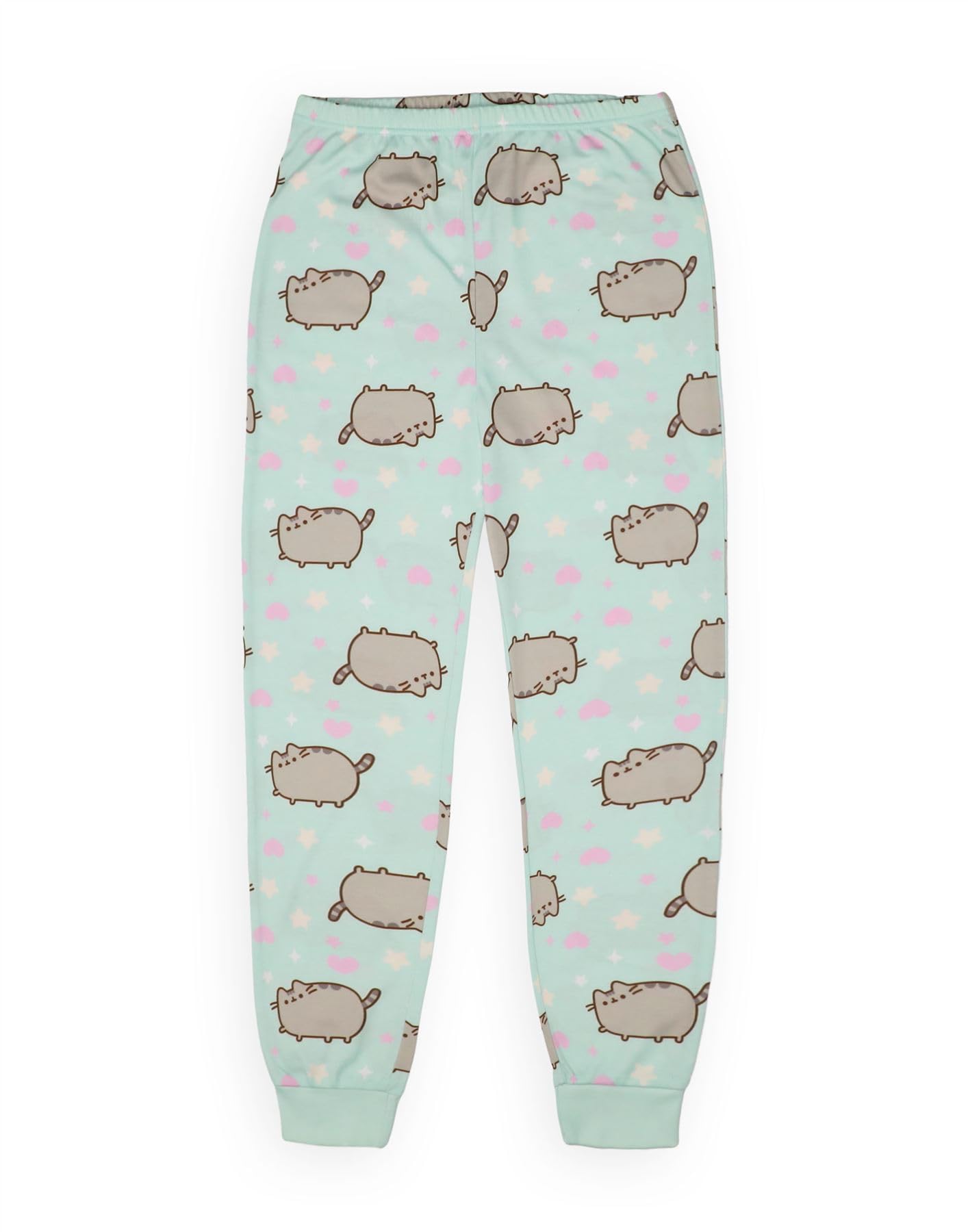 Pusheen Girls Pajama Set | Short Sleeve T-Shirt & All-Over Print Long Pants PJs for Kids