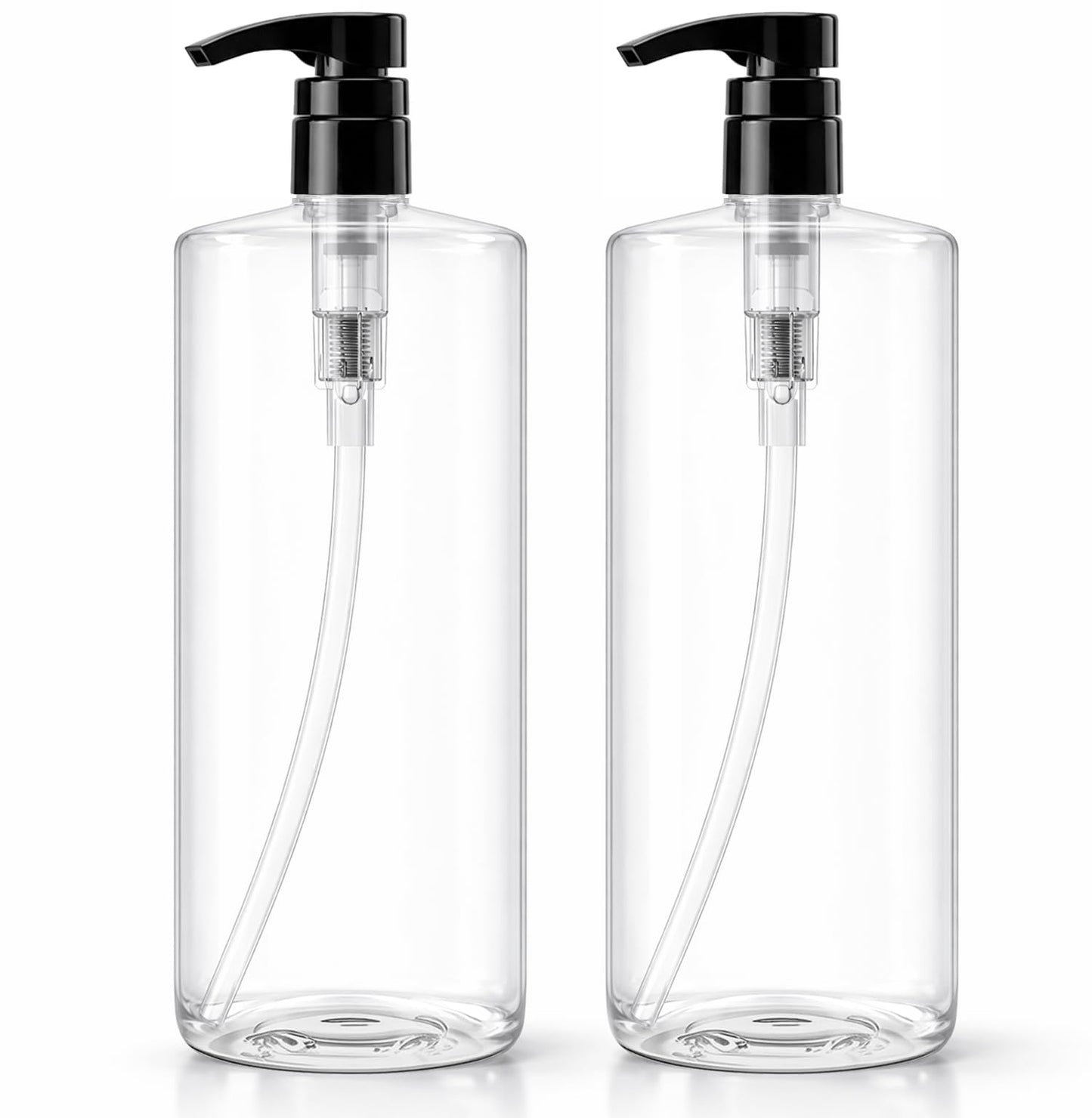 Bar5F Empty Shampoo Bottles with Pumps (2-Pack 32oz/1Liter/Large) BPA-Free PETE1 Plastic Bottle Crystal-Clear