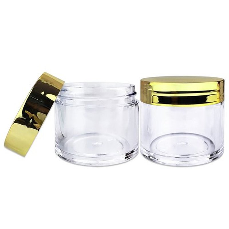Beauticom 30g/30ml (1 fl. oz.) Double Wall Clear Plastic Leak Proof Jars with Flat Top Lids for Creams, Lotions, Make Up, Powders, Glitters, and more... (Color: Metallic Gold, Pieces: 30)