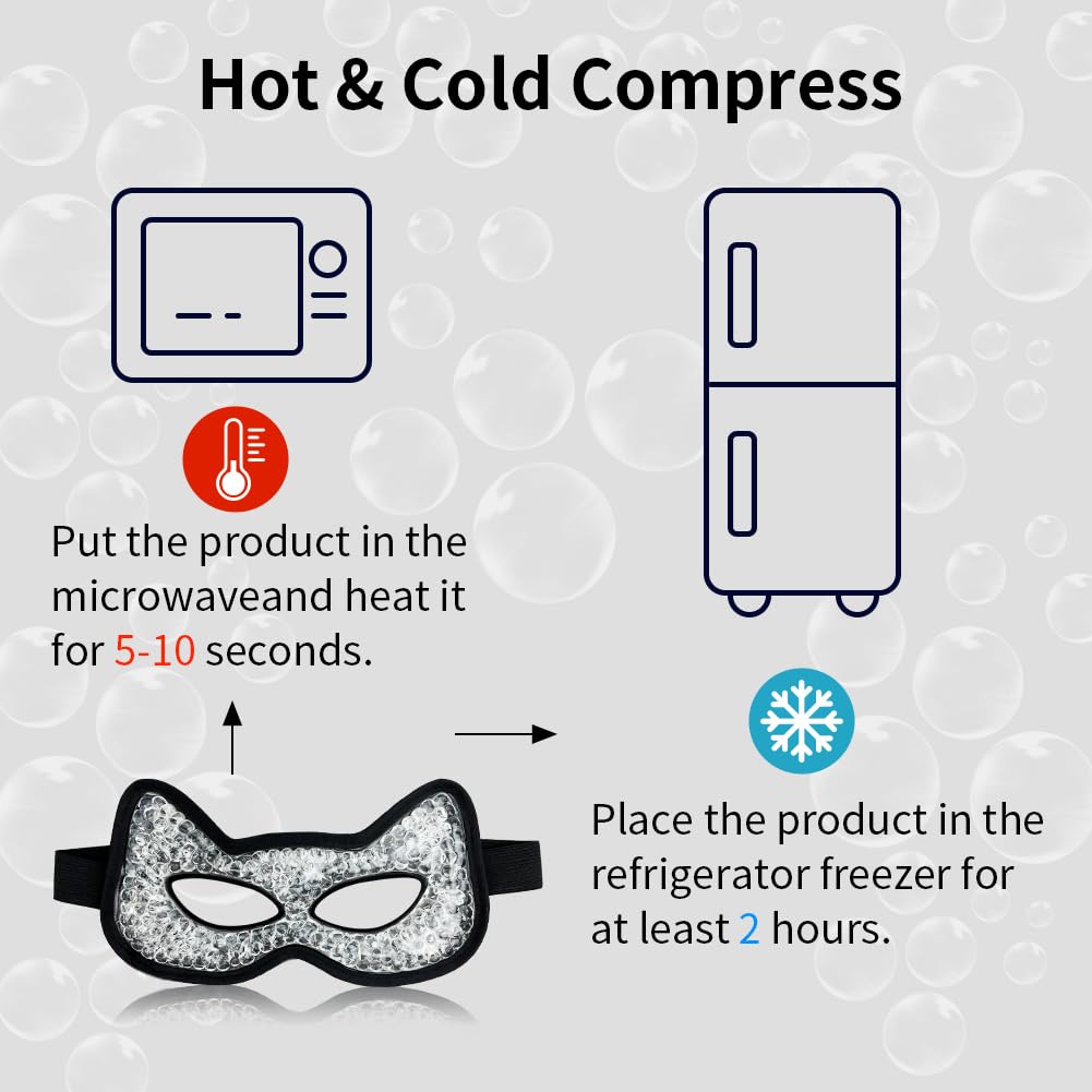 CONBELLA Cooling & Heating Eye Mask - Hot/Cold Use for Puffy Eyes, Headaches, Migraines, Sinus & Dark Circles (2 Packs Black)