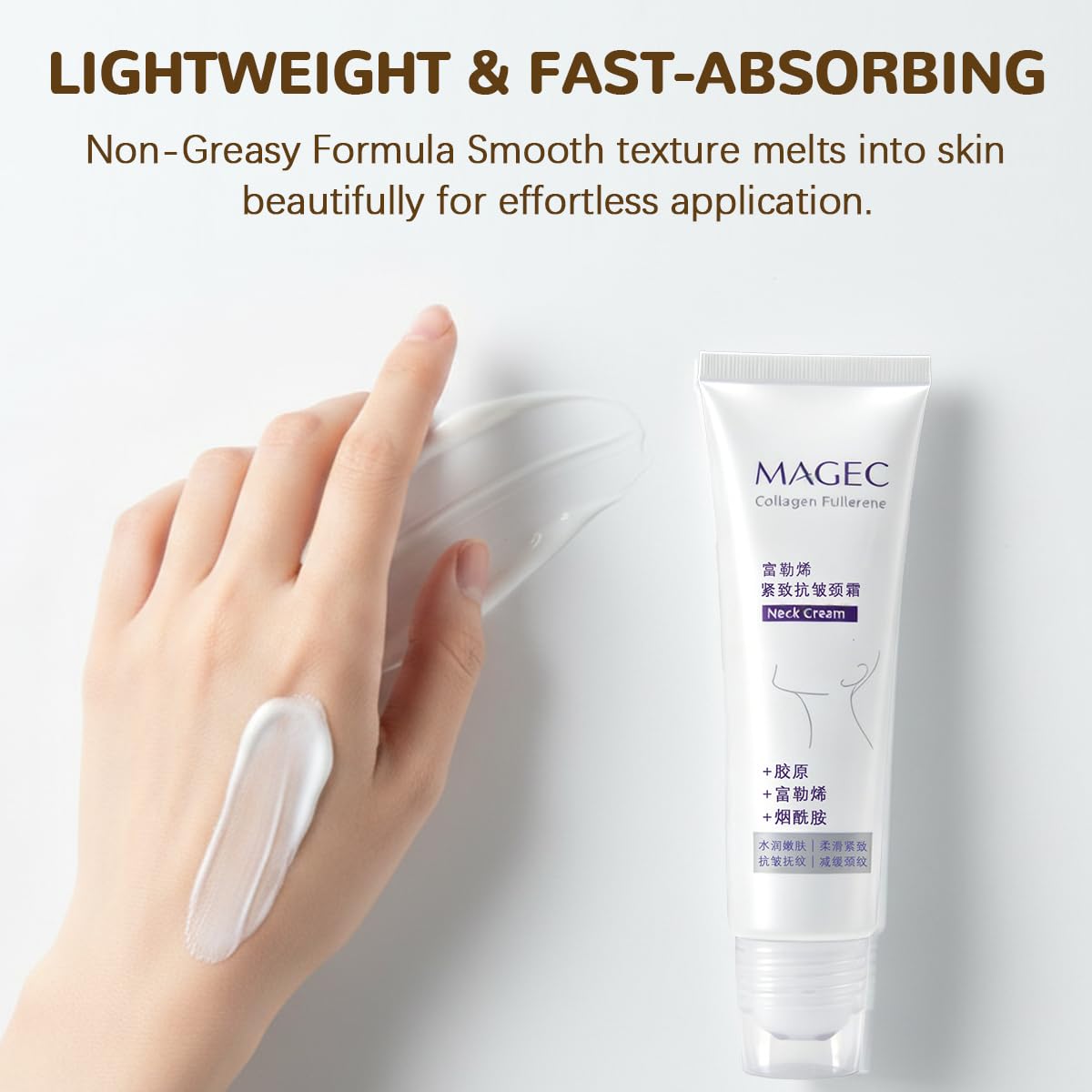 Aiwejay Magic Collagen Fullerene Neck Cream with Roller, Firming & Tightening Neck Cream with Collagen Peptides, Anti-Wrinkle Moisturizing Neck Skincare for Smoother, Youthful-Looking Skin