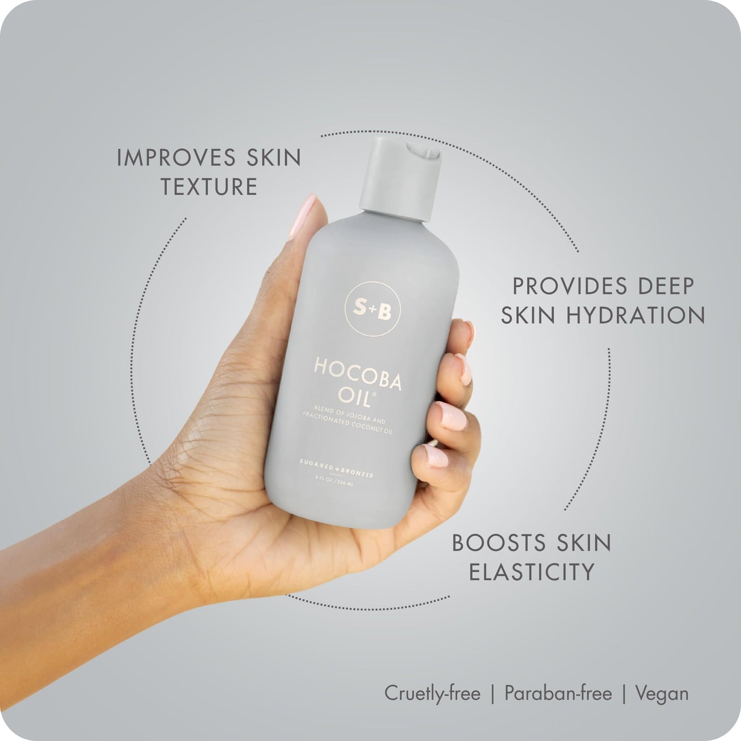 SUGARED + BRONZED Hocoba Oil, Hydrating Daily Body Oil With Jojoba Oil and Coconut Oil, Lightweight, Non Greasy Formula, Two-Ingredient Clean Skin Care, Suitable for All Skin Types, Vegan, 8 Fl Oz