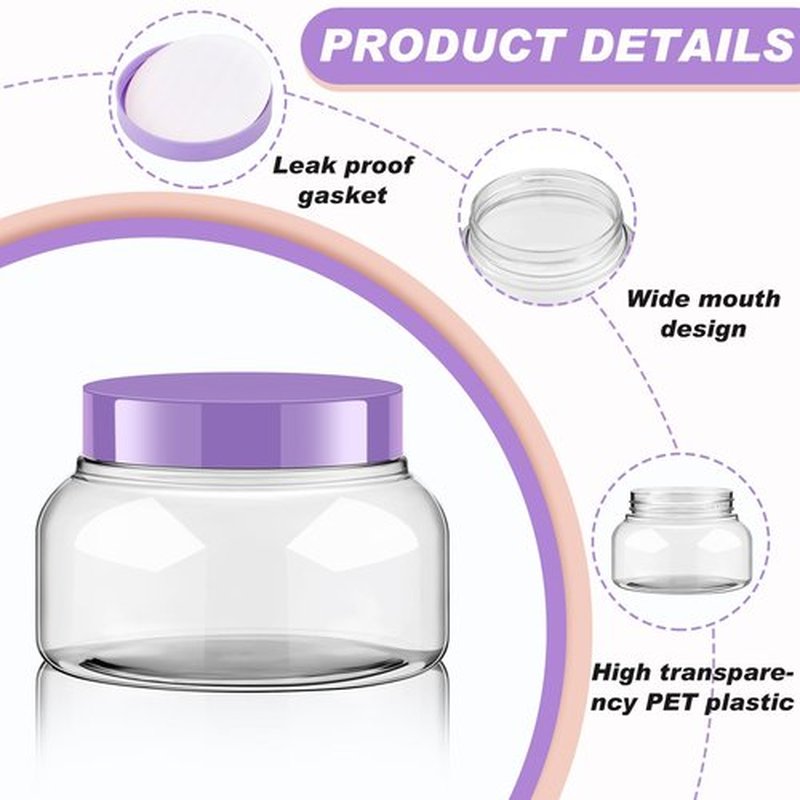 Tessco 24 Pack Plastic Jars with Lids Labels Plastic Containers Round Refillable Cosmetic Containers Empty Body Butter Jars Sugar Scrub Containers for Cosmetics (Purple,8 oz)