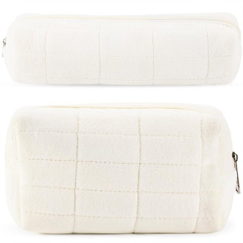 2Pcs Makeup Bag for Women Cosmetic Pouch Travel Small Cosmetic Bag Set Cute Plush White Makeup Pouch Purse Portable Travel Makeup Bag Zippered Toiletry Bag Organizer Trendy Makeup Brushes Storage Bag
