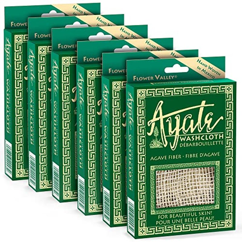 Ayate Washcloth, Exfoliating Washcloth, Agave Fiber Body & Face Wash Cloth, Body Loofah Alternative, Mold-Resistant Scrub Towel (Pack of 6)