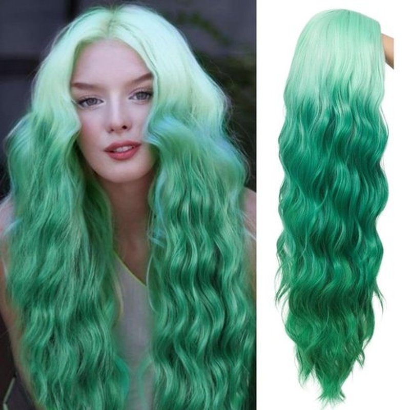 Tseses Green Ombre Long Wavy Women Wigs Middle Part Wigs for Women Synthetic Wig Daily Party Use