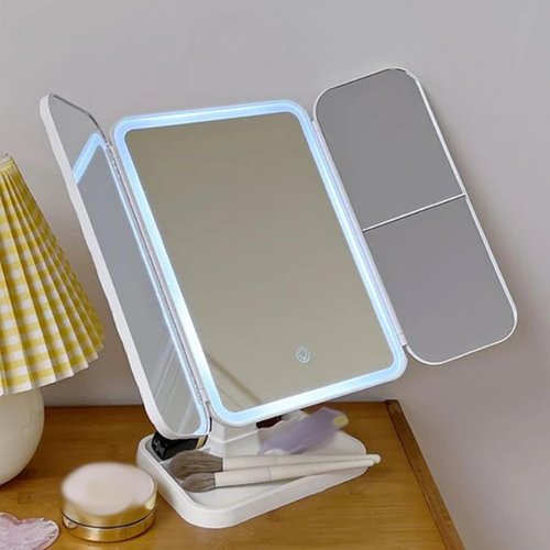 Glisera Smart Mirror, Glisera Smart Mirror Vanity, Glisera Smart Makeup Mirror Travel, LED Trifold Makeup Mirror, Makeup Vanity Mirror with Lights, Makeup Mirror with Lights and Magnification (Pink)