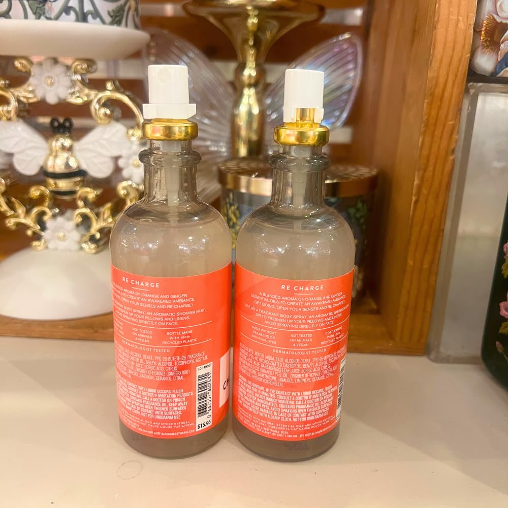 Bath & Body Works Aroma Recharge Orange & Ginger Essential Oil Mist 2-piece Gift Set with a Red Bow for Holiday - 5.3 fl oz Each