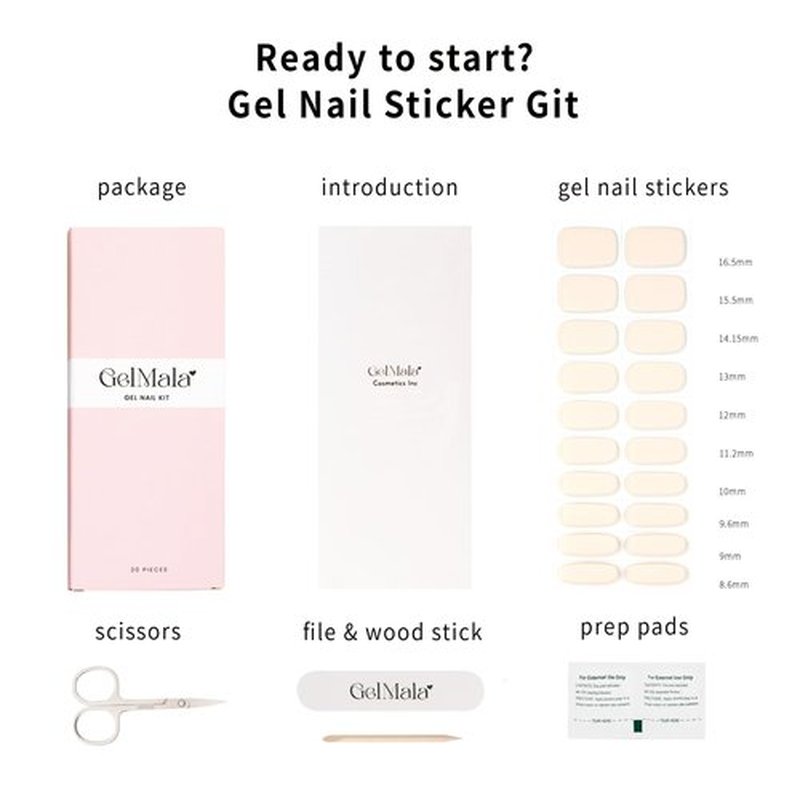 GelMala Gel Nail Strips Solid Color Beige Warm White Gel Nail Stickers, Long Lasting, Easy to Apply & Remove -Gel Nail Strips for Nails Manicure Nail Wraps，Easy for begginners (Sand Beige)